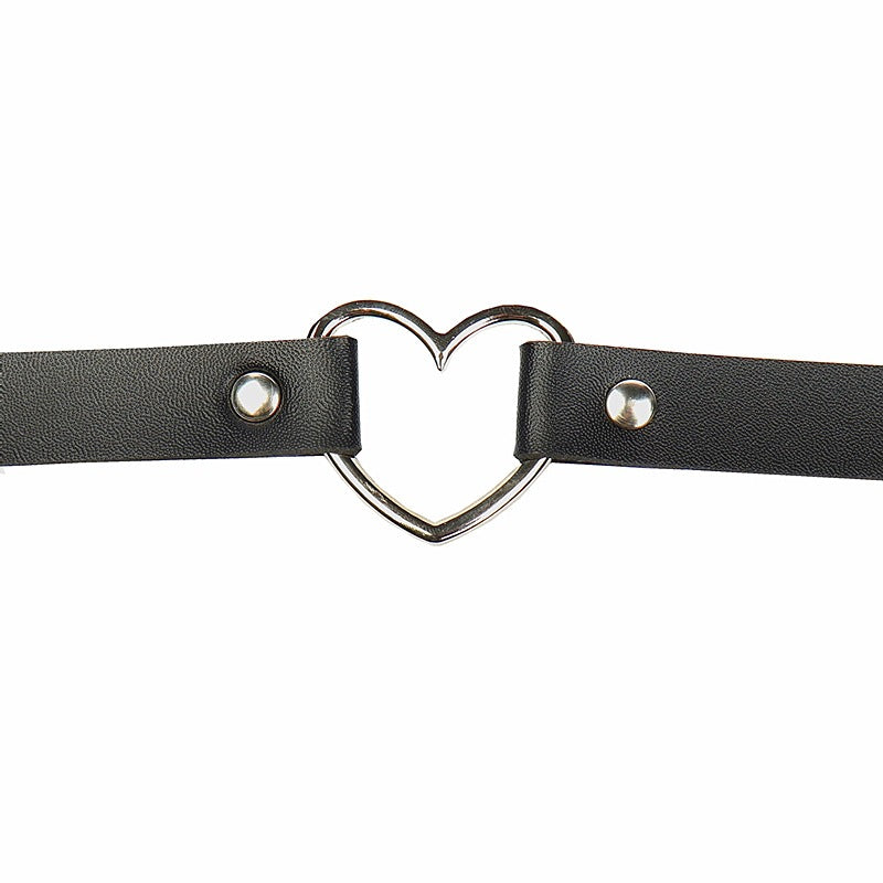 Gothic Leather Love Choker Retro Four Button Collar