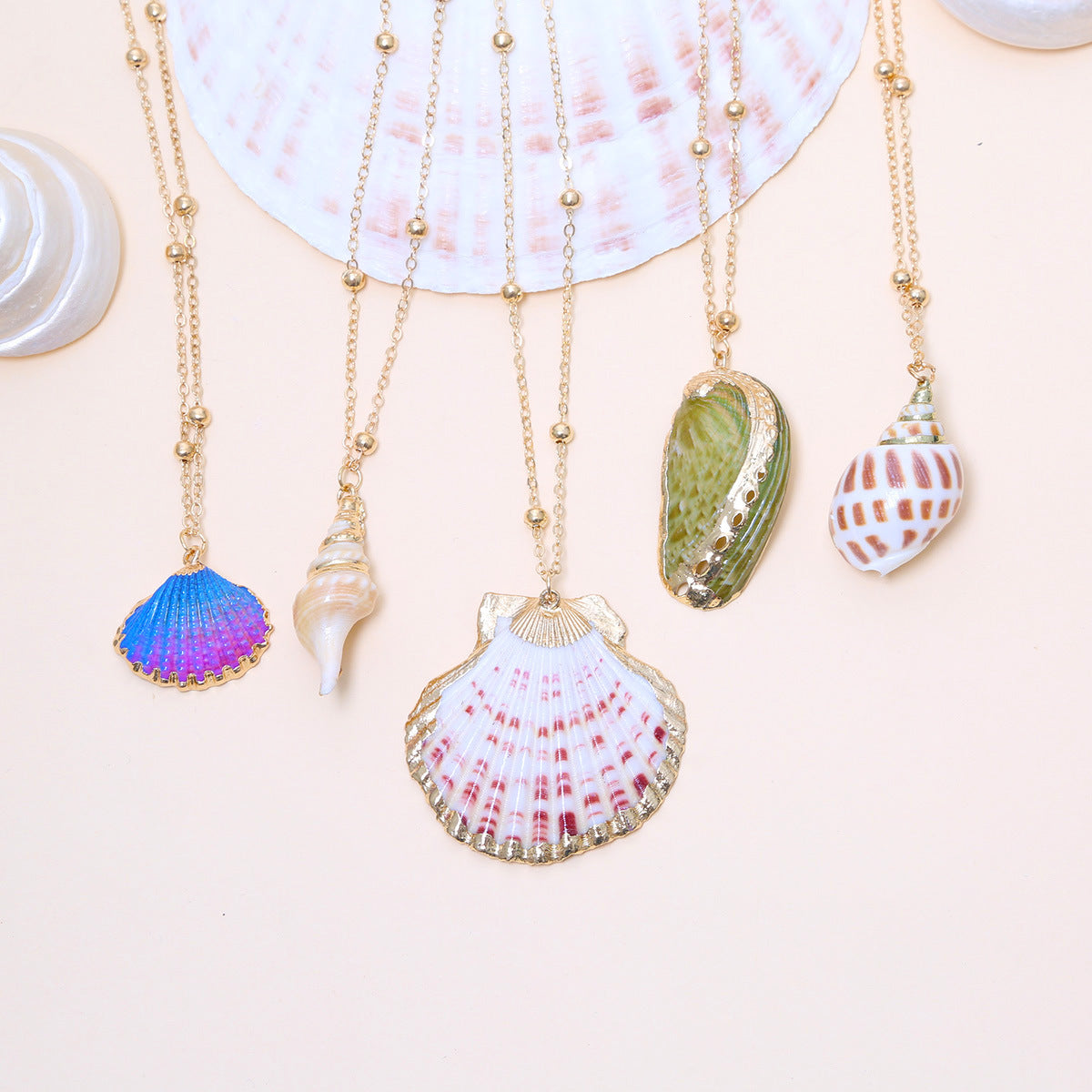 Ball Bead Chain Natural Shell Electroplated Necklace