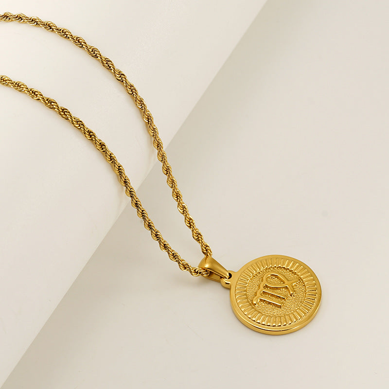 Round Constellation Female Twee Titanium Steel Necklaces