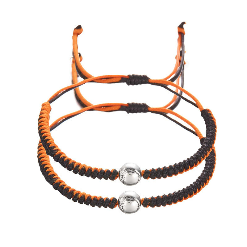 Women's & Men's Ball Round Beads Baseball Football Sports Woven Bracelets