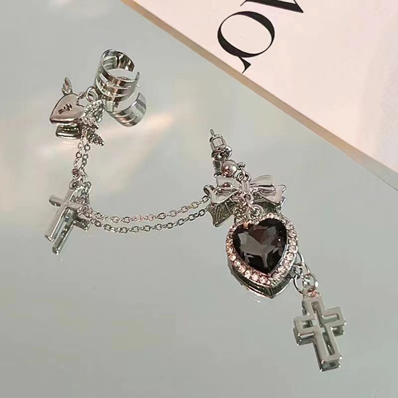 Light Extravagant Love Heart Cross Personality Butterfly Wings Earrings