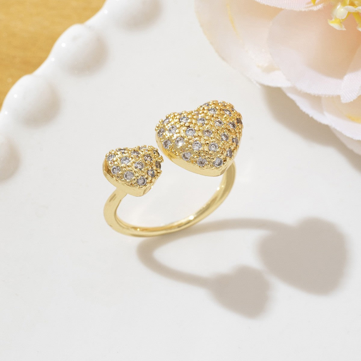 Temperament High Sense Loving Heart With Opening Adjustable Super Flash Ring