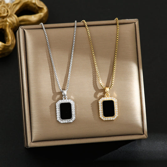 Minimalist Titanium Steel For Black Rectangular Necklace
