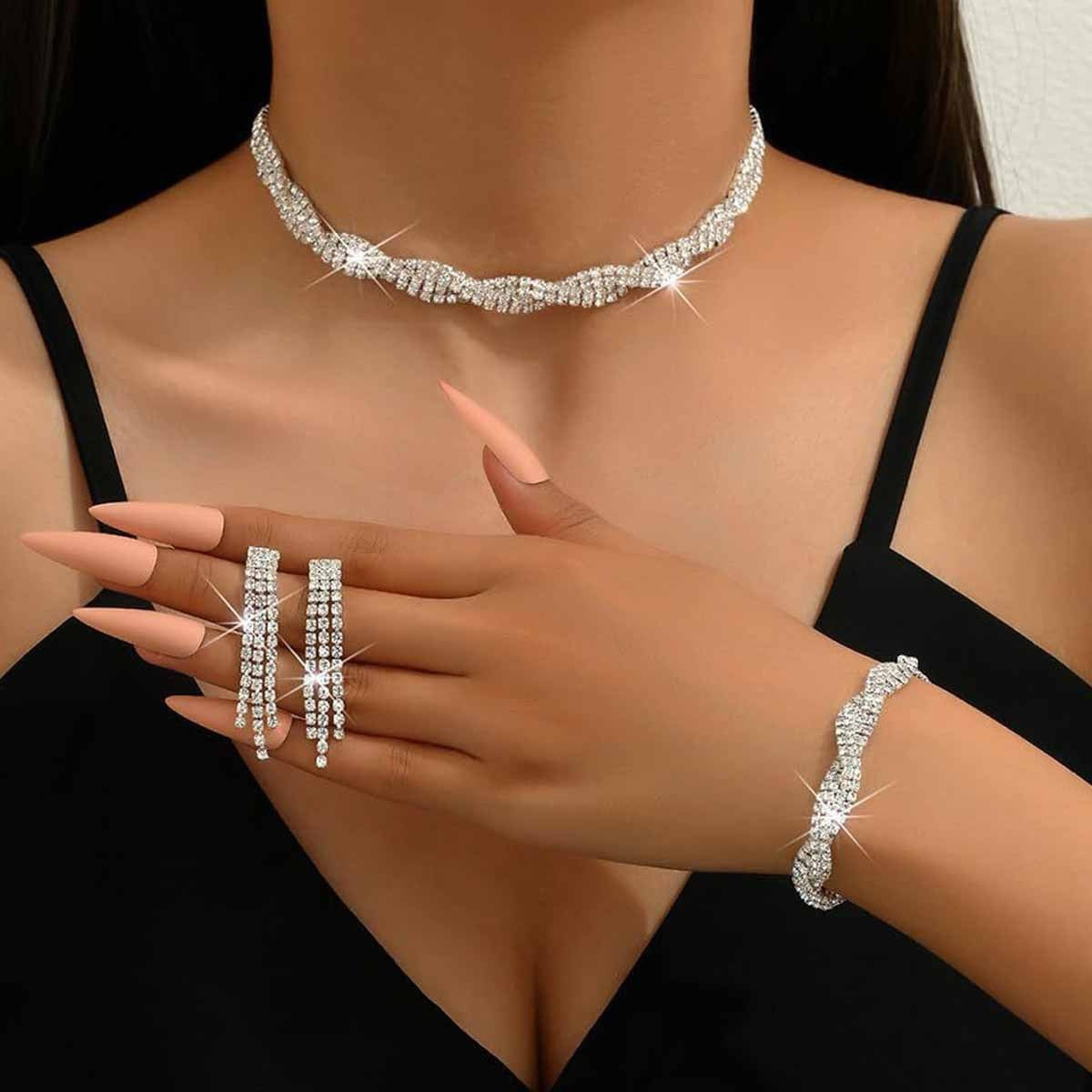 Kit Zircon Wings Water Drop Wedding Dinner Party Formal Jewelry Set