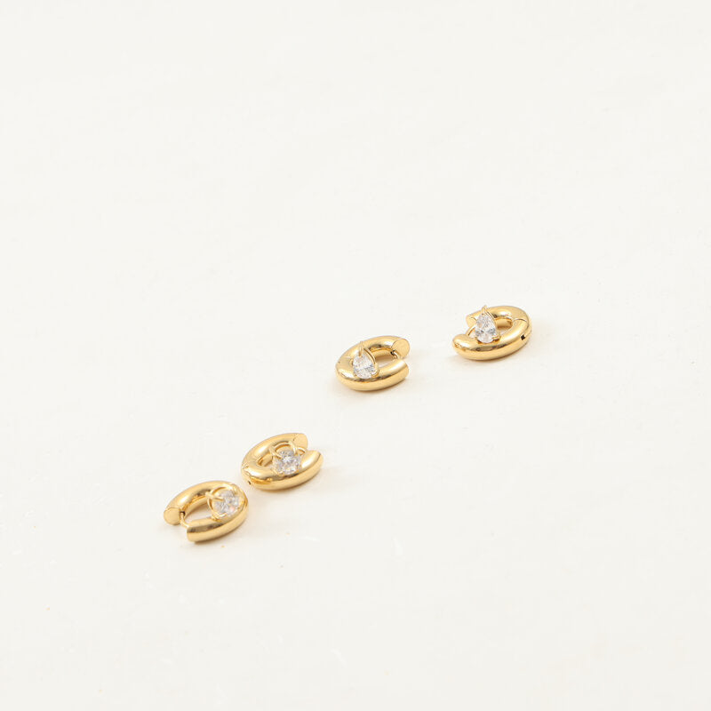 Thick Inlaid Zircon Titanium Steel Gold Stud Earrings