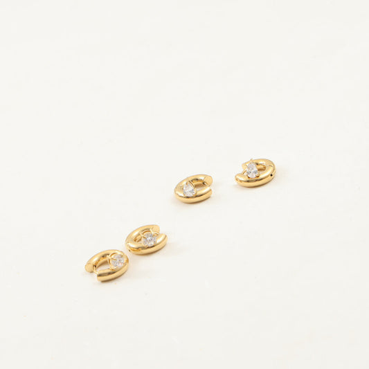 Thick Inlaid Zircon Titanium Steel Gold Stud Earrings