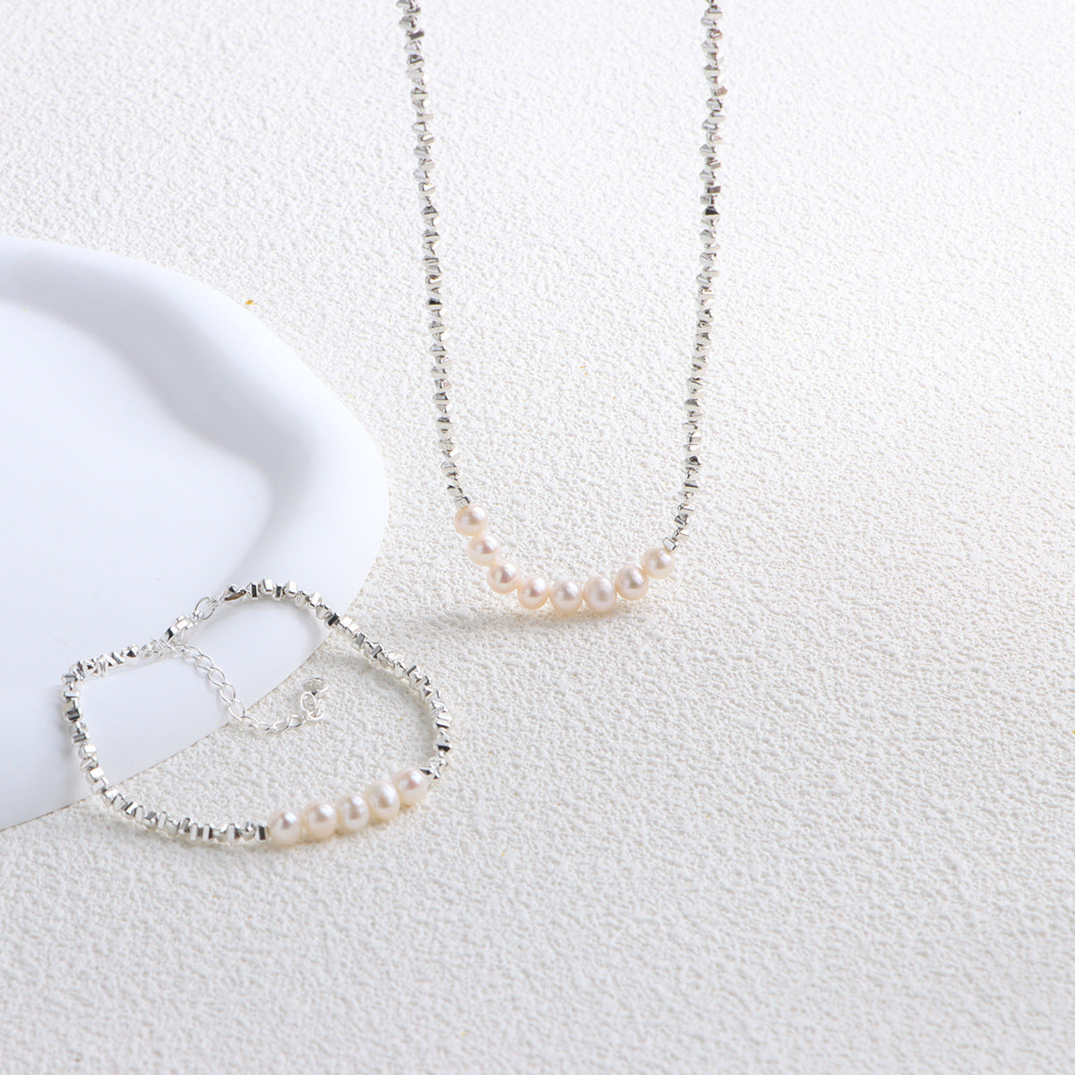 Freshwater Pearl Geometric Irregular Chain Broken Sier Several Necklaces
