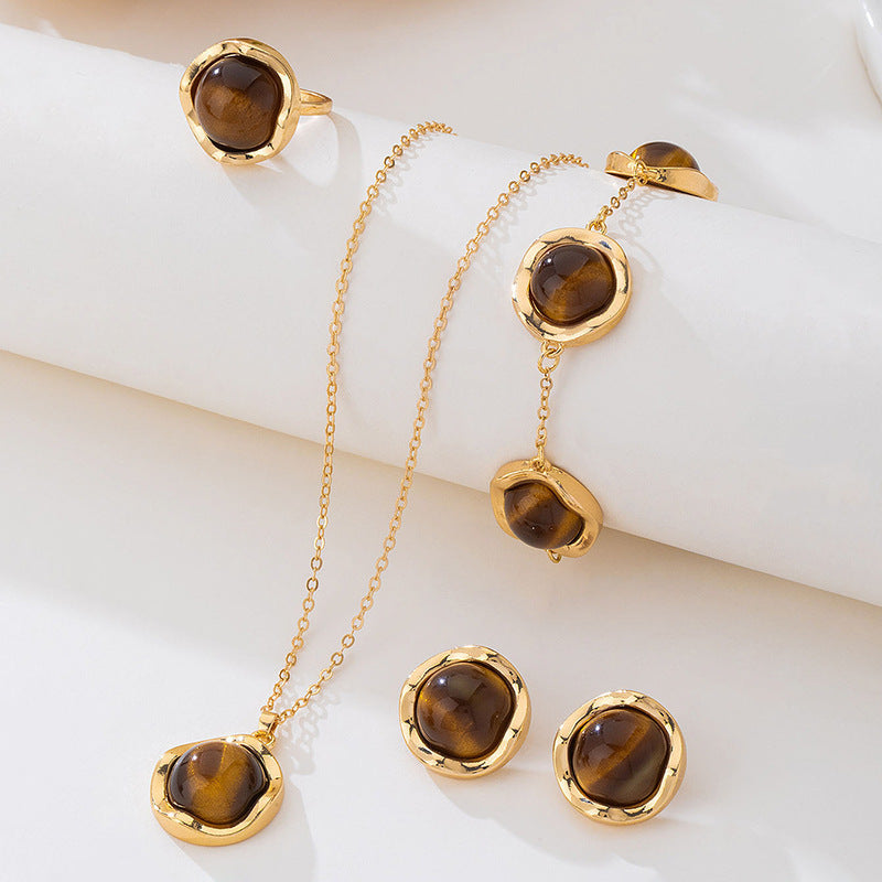 Women's Luxury Tigereye Suit High-grade Clavicle Chain Jewelry Set