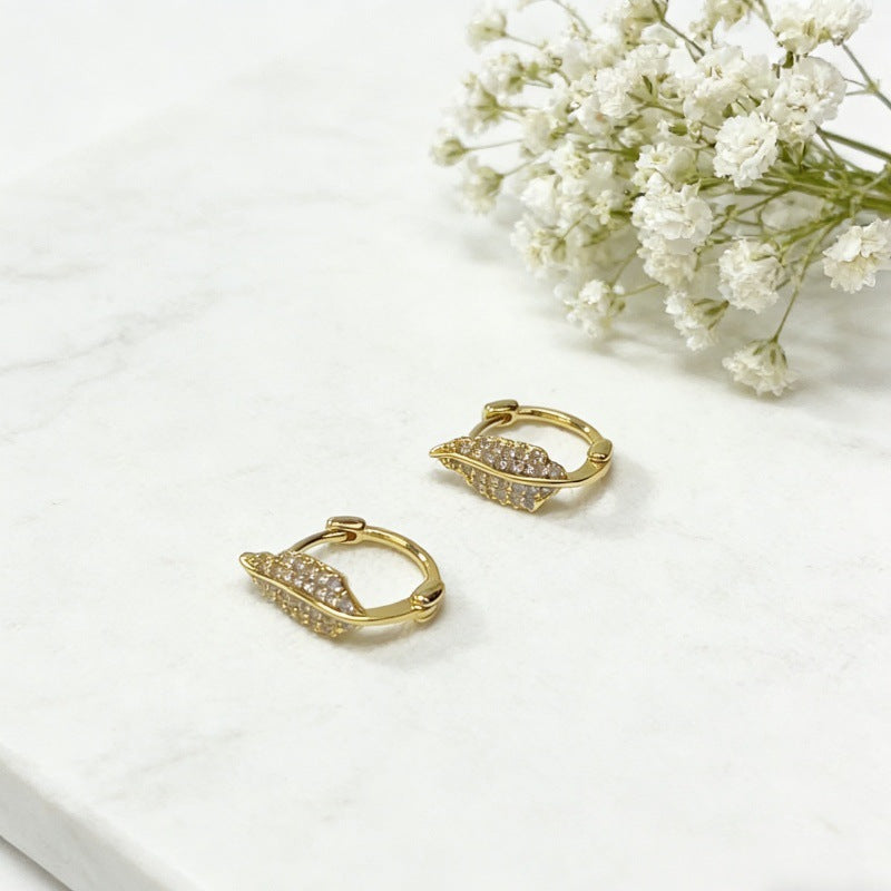 Small Leaf-shaped Fashion Temperament Super Shiny Leaves Ear Earrings
