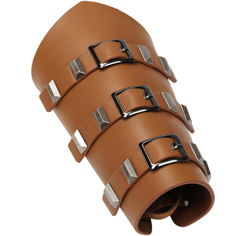 Exaggerated Personalized Leather Punk Cycling Arm Guard Medieval Knight Bracelet