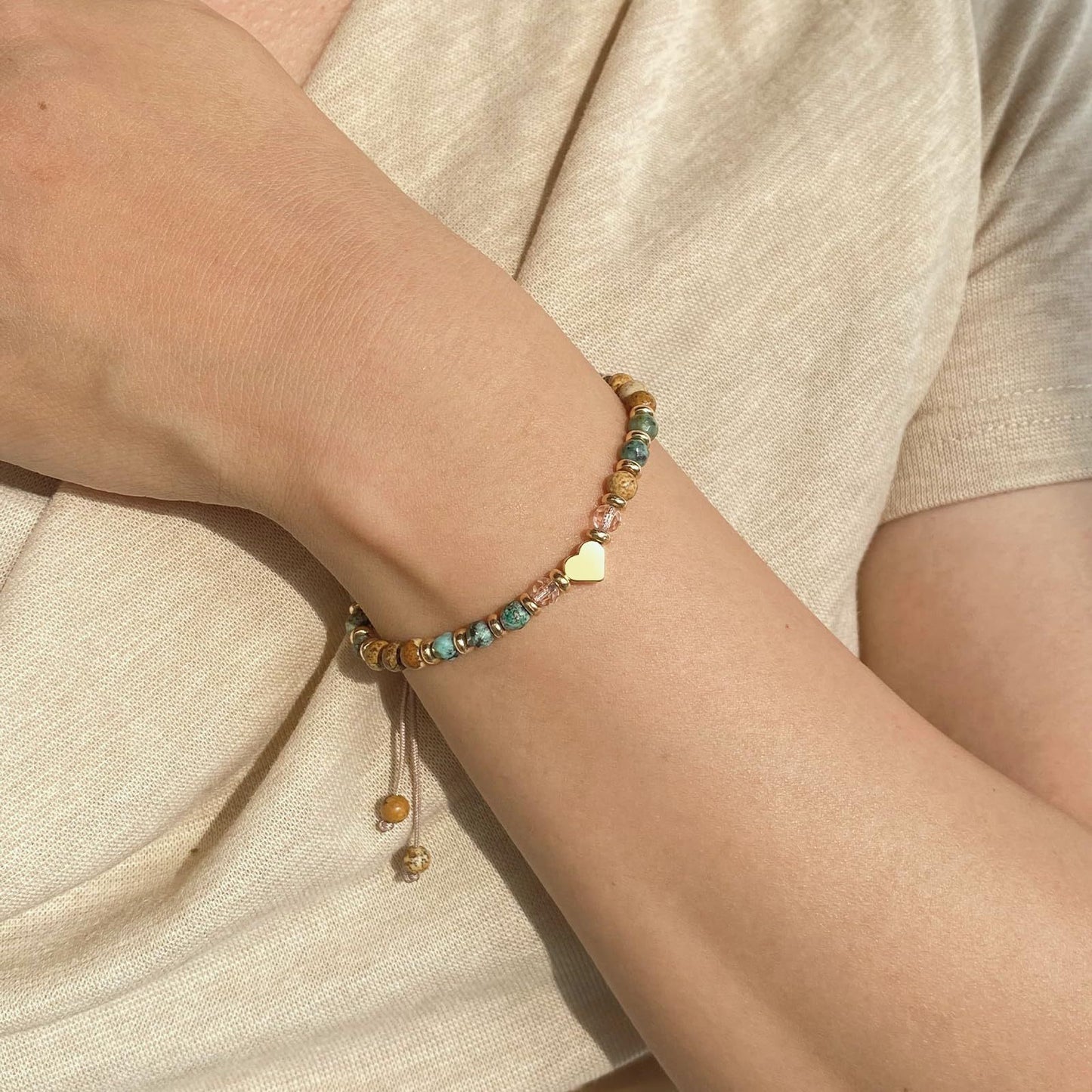 African Pine Heart Pink Crystal Golden Bracelets