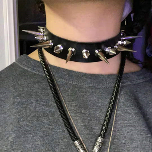 Style Punk Leather Nail Neckband Clavicle Necklaces