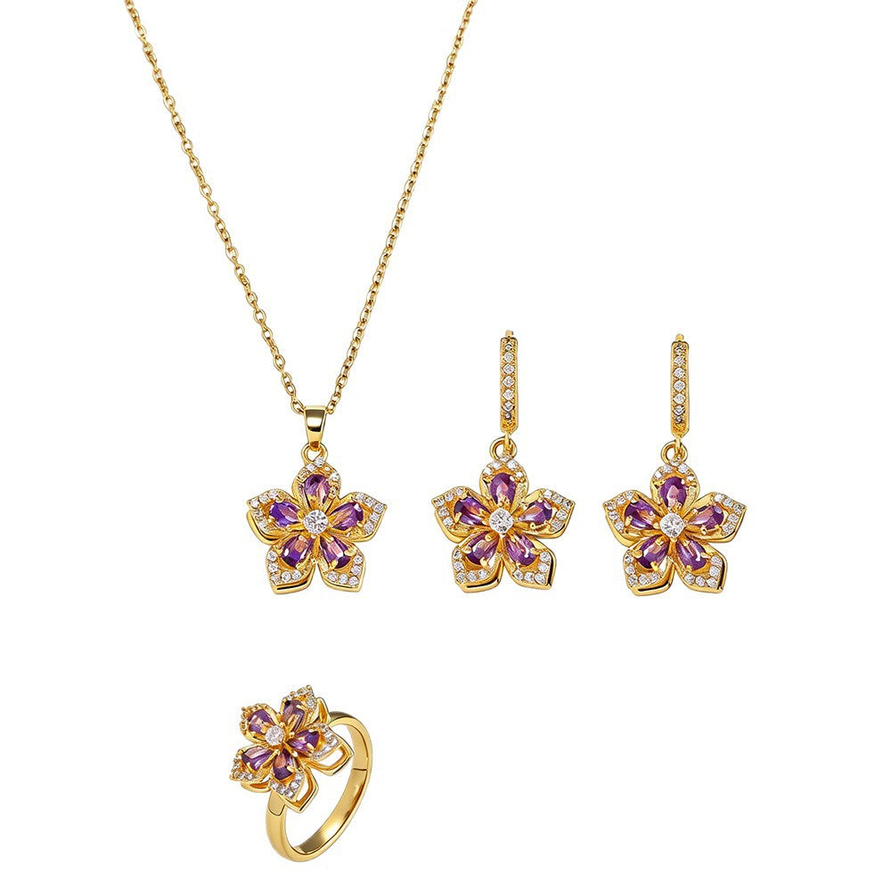 Women's Zircon Light Luxury High-grade Rotating Flower Fashion Titanium Steel Clavicle Necklaces