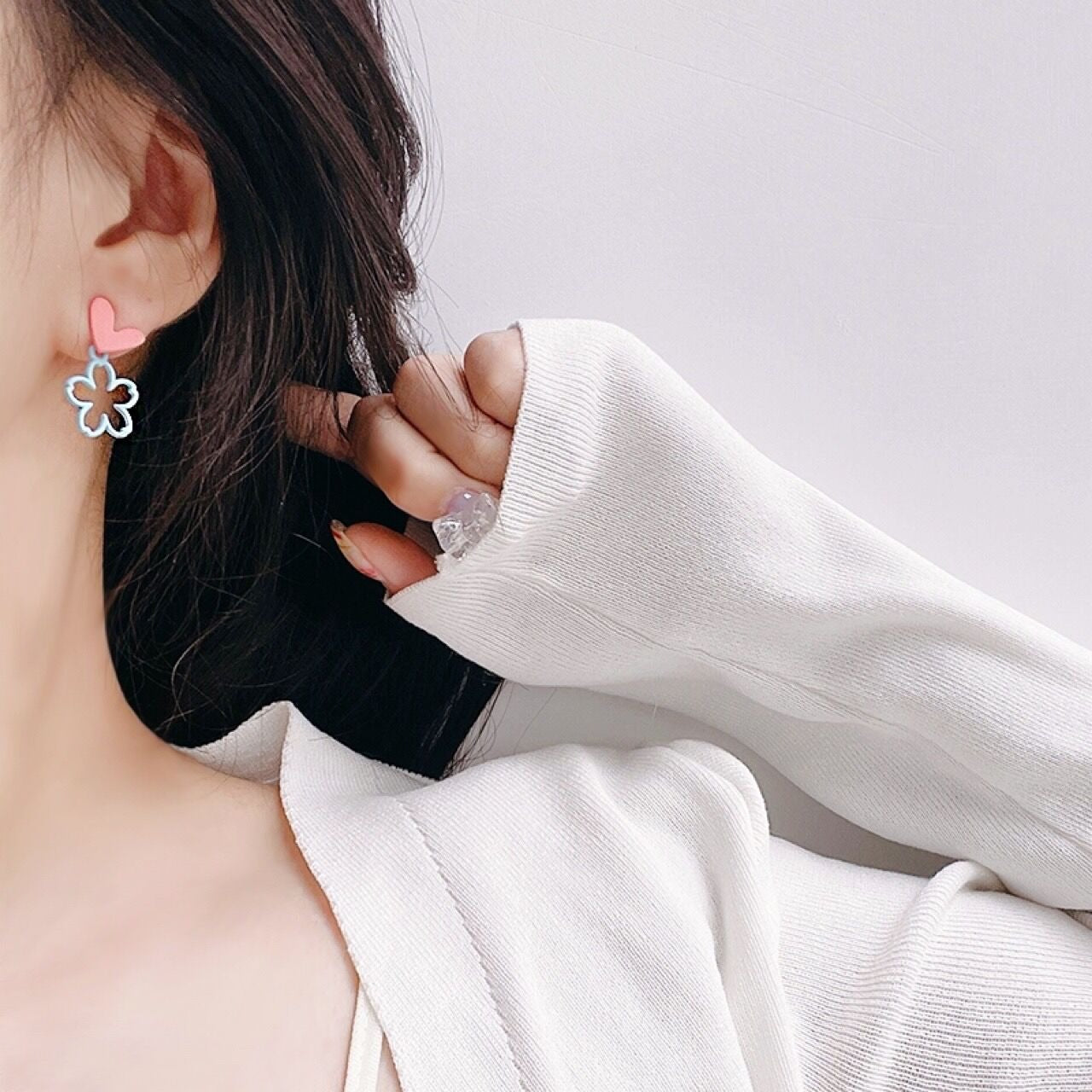 Color Hollow Small Flower Love Heart Female Elegant Simple Earrings