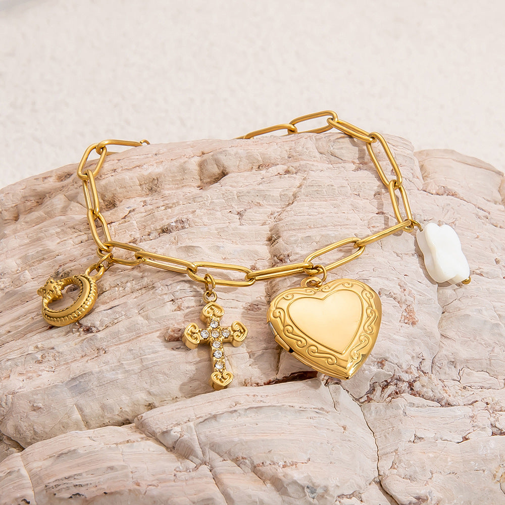 Steel Pearl Heart-shaped Shell Chain Gold-plated Bracelets