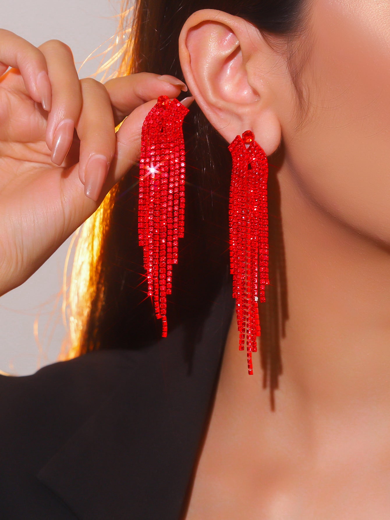 Women's Super Flash Rhinestone Long Fringe High-grade Earrings