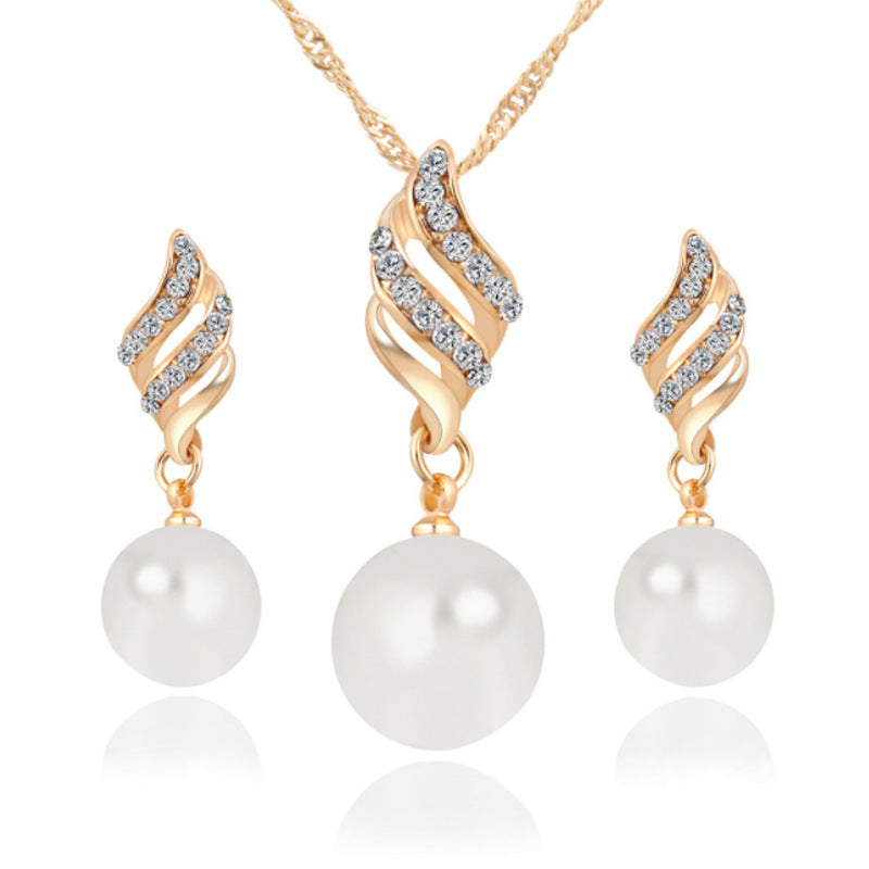 Gold Sier Color Fashion Simple Bridal Rhinestone Spiral Jewelry Set
