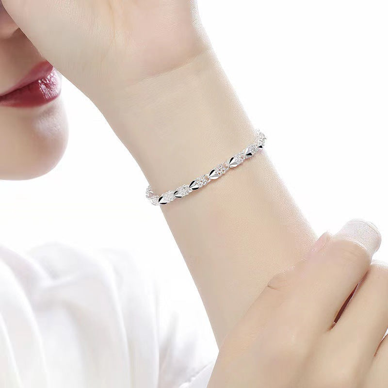 Clover Sier-plated Love Heart-shaped Korean Simple Bracelet