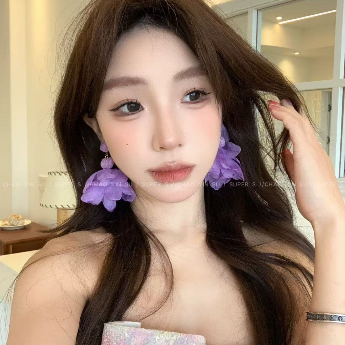 Women's Super Fairy Dopamine Color Mesh Flower Tassel For Unique Beautiful Earrings