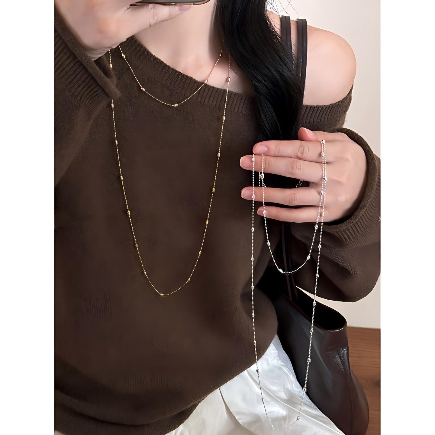 Women's Long Twin Bead Chain High Sense Light Necklace