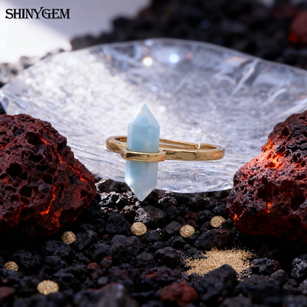 Women's Crystal Column High-grade Double-pointed Hexagonal Prism Ring
