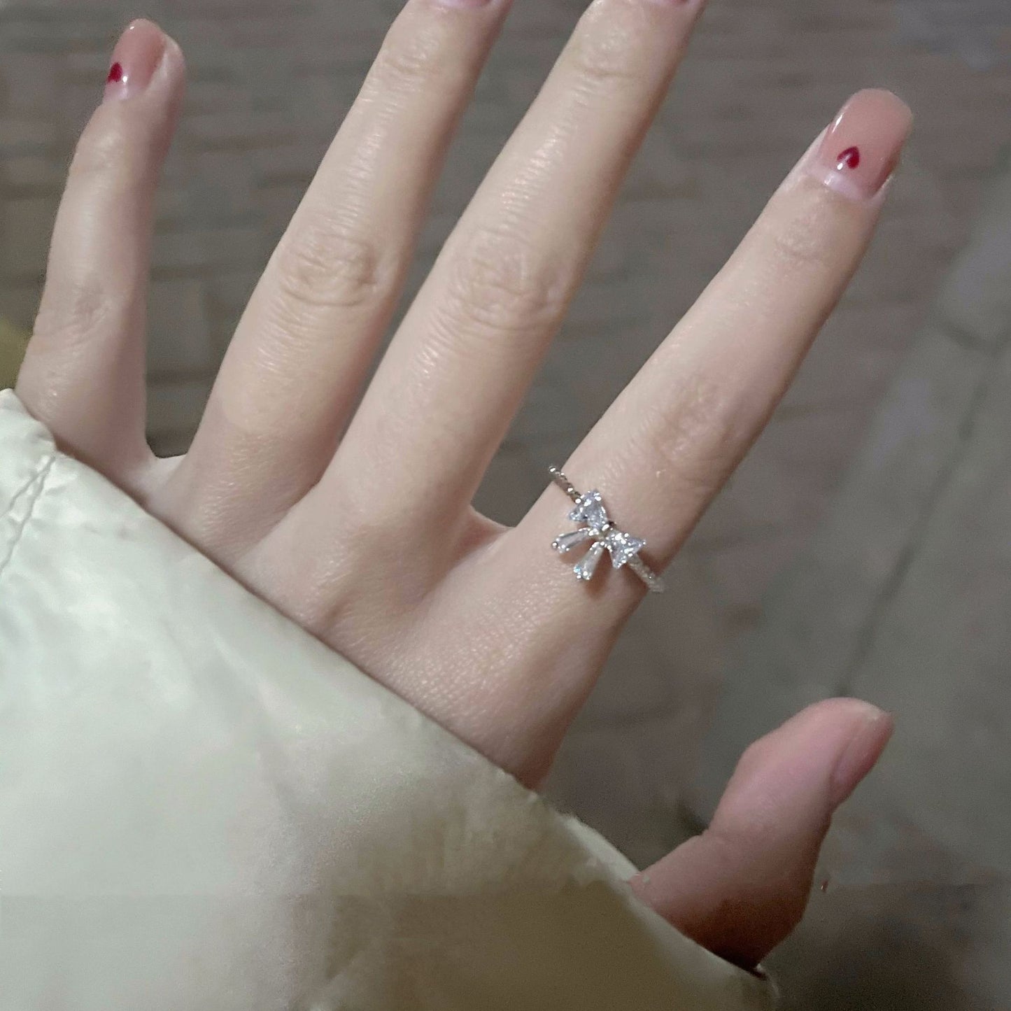 Women's Bowknot Zircon Light Luxury High-grade Exquisite Sweet Design Open Index Rings