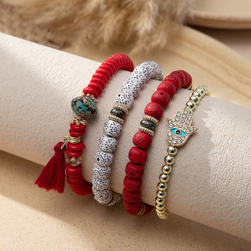 Women's Bohemian Vacation Style Twin Design Sense Glass Beads Stretch Bracelet