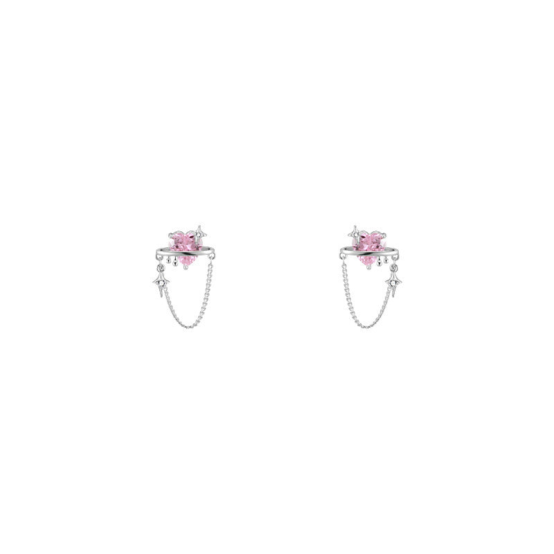 Needle Pink Love Heart Niche Design Advanced Cold Style Female Stud Earrings