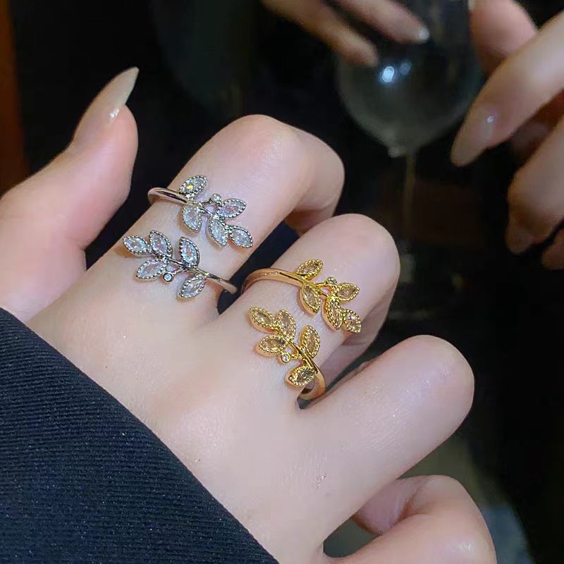 Fresh Leaves Open Female Light Luxury Temperament High Sense Index Ring