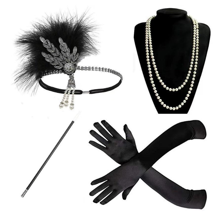 Red Feather Hair Band Masquerade Single Jewelry Set