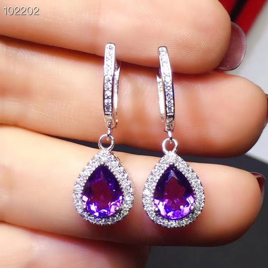 Natural Amethyst Ear Exquisite Fashion Beautiful Purple Droplet Earrings