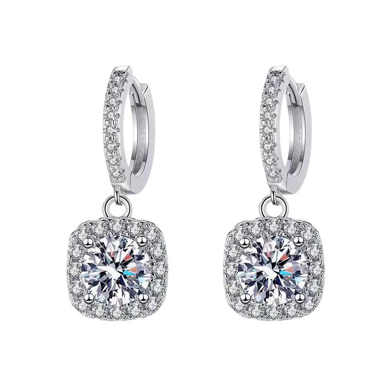 Sterling Sier Moissanite Luxury Square Bag Earrings