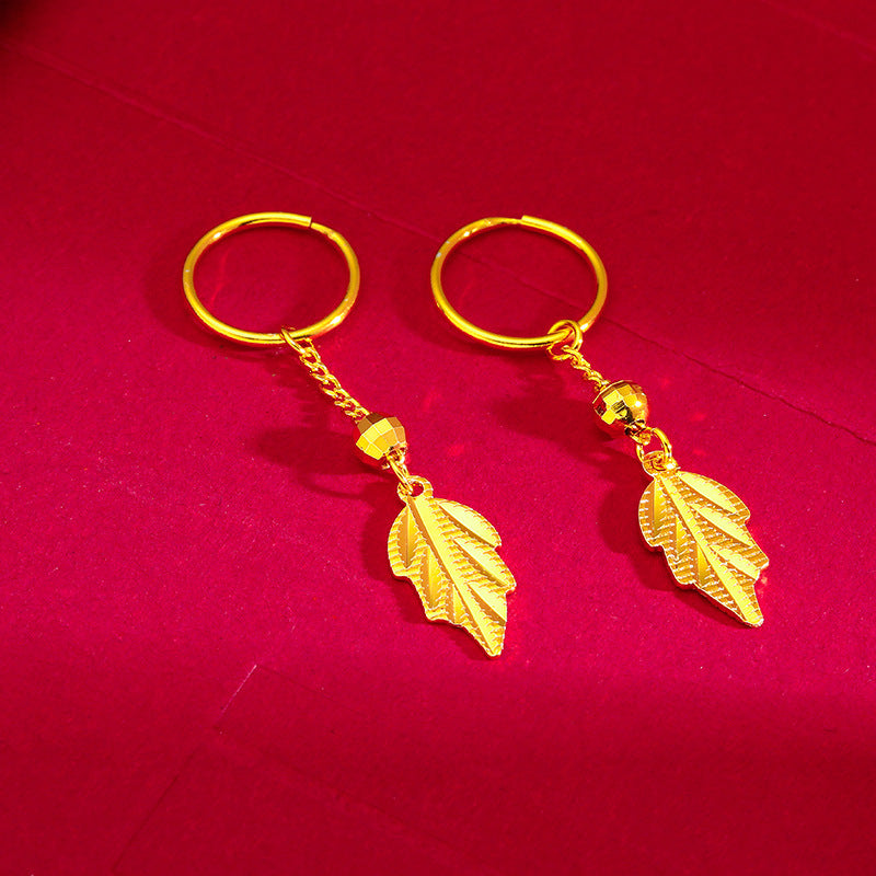 Women's Vietnam Placer Gold Leaf-shaped Hook Fashion Earrings