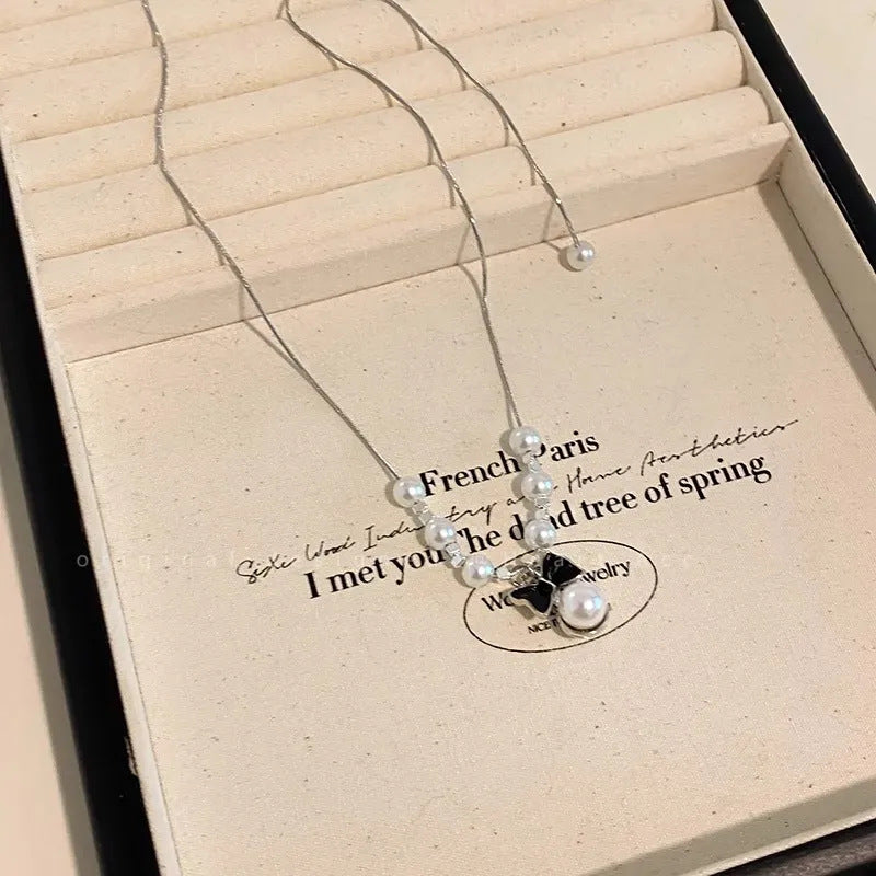Women's Love French Style Bow Pearl High-grade Light Necklace