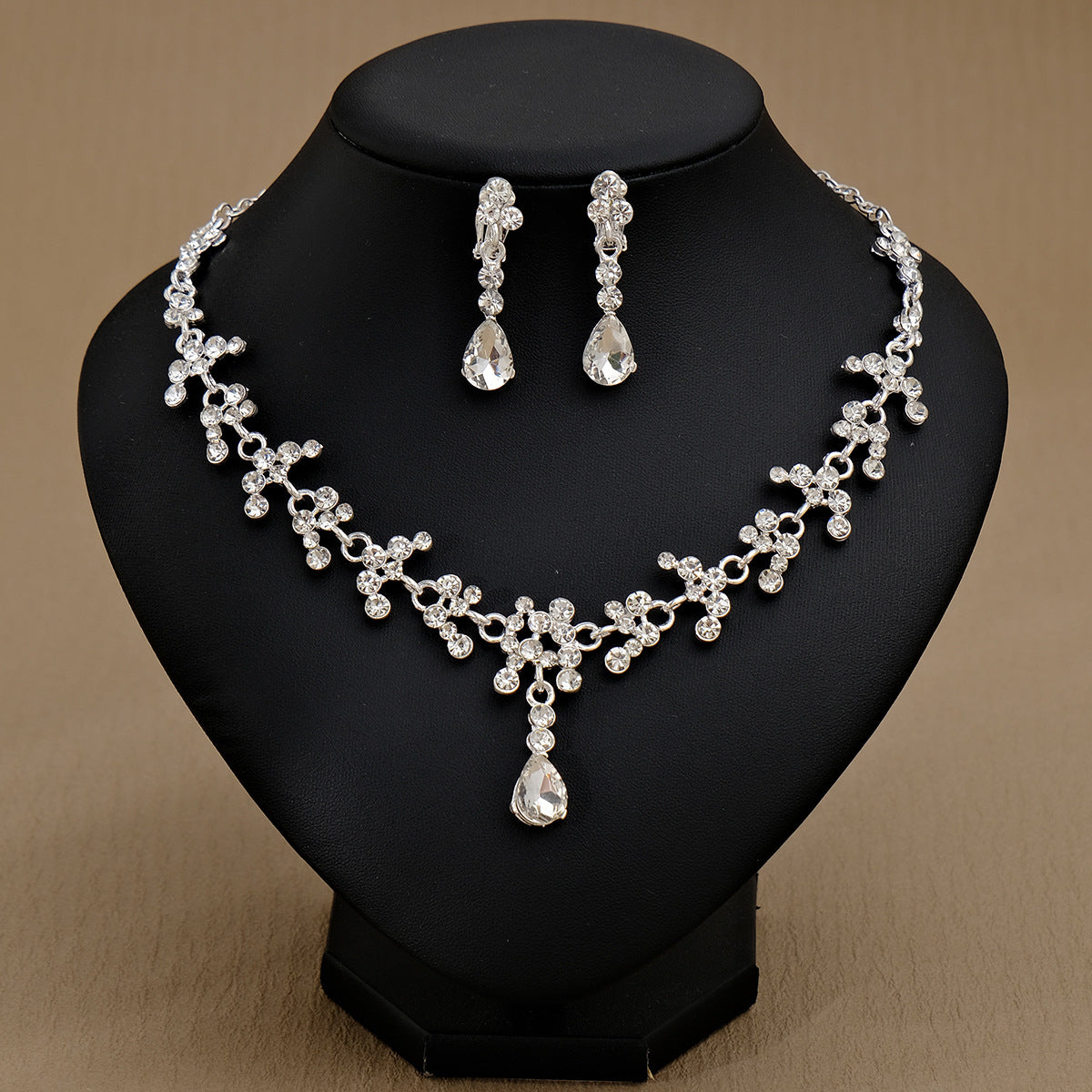 Women's Bridal Wedding Two-piece Dress Rhinestone Pearl Jewelry Set