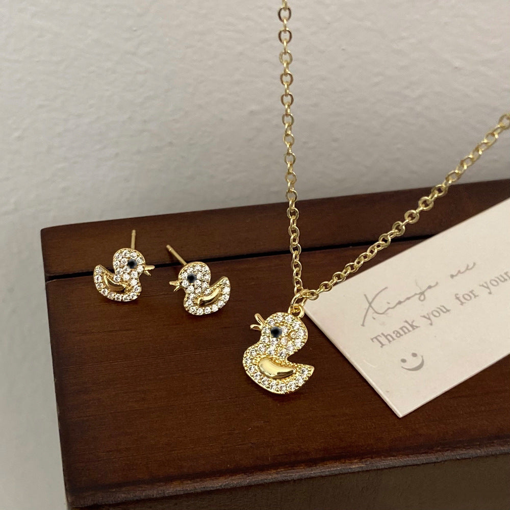 Style Cute Micro Inlaid Zircon Little Duck Earrings