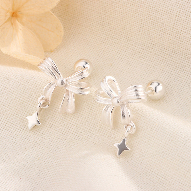 Light Luxury Bow Tassel Star Ear Niche Design Bone Before Stud Earrings