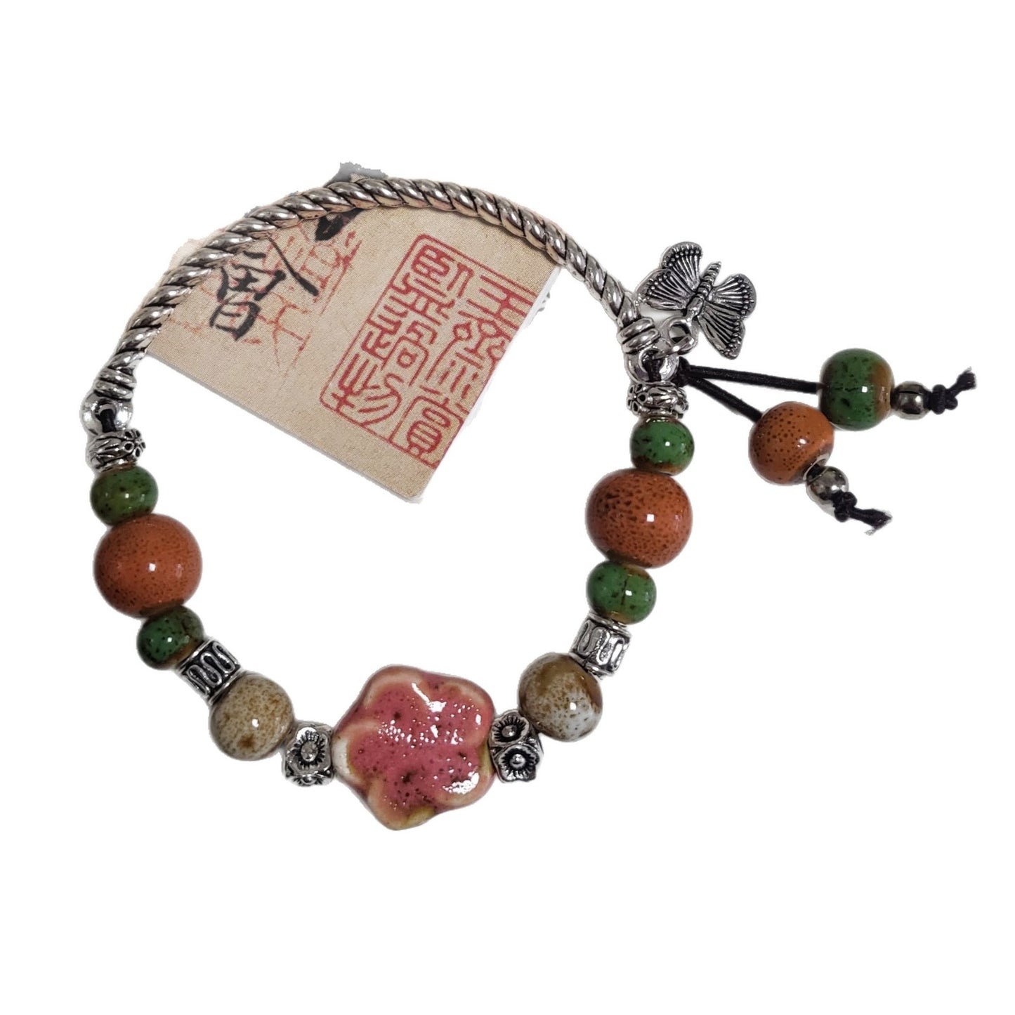 Ten Yuan Three String Hot Ceramic Porcelain Rose Beads Handmade Bracelet