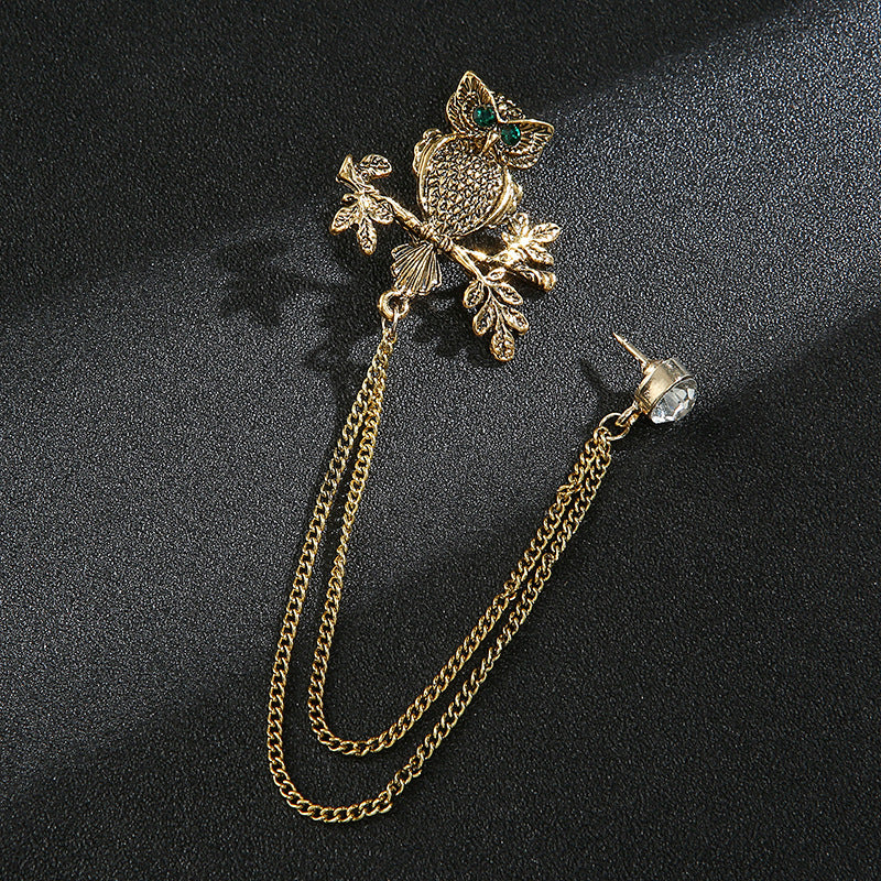 Men's Animal Lion's Head Corsage With Eagle Chain Brooches