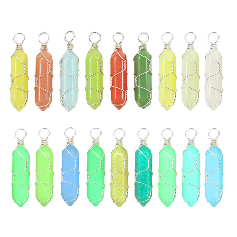 Color Luminous Stone Hexagon Prism Ornaments Fluorite Double Necklaces