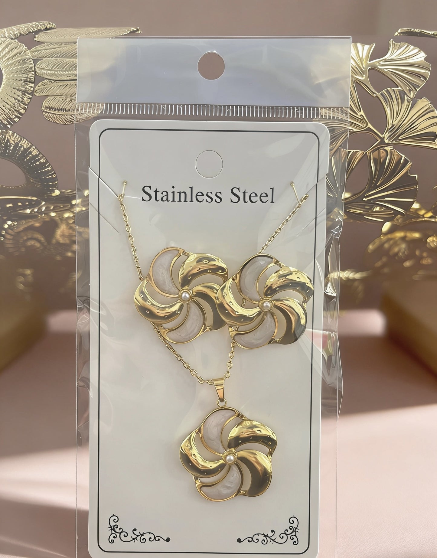 Flower Water Drops Glaze Personality Stainless Jewelry Set