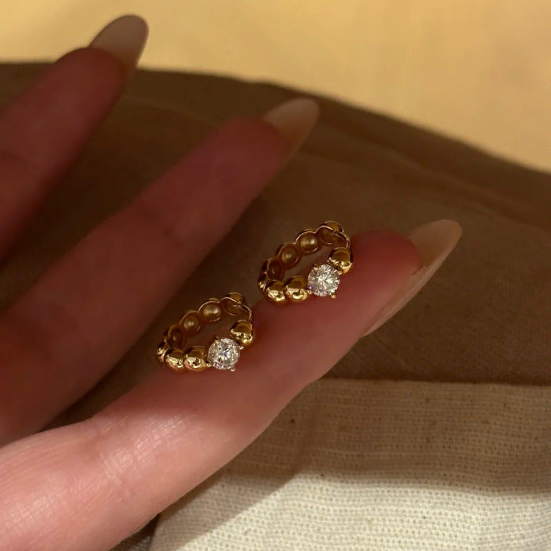 Women's Little Golden Beans Zircon Light Luxury Fashion Trendy Horse Eye Stud Earrings