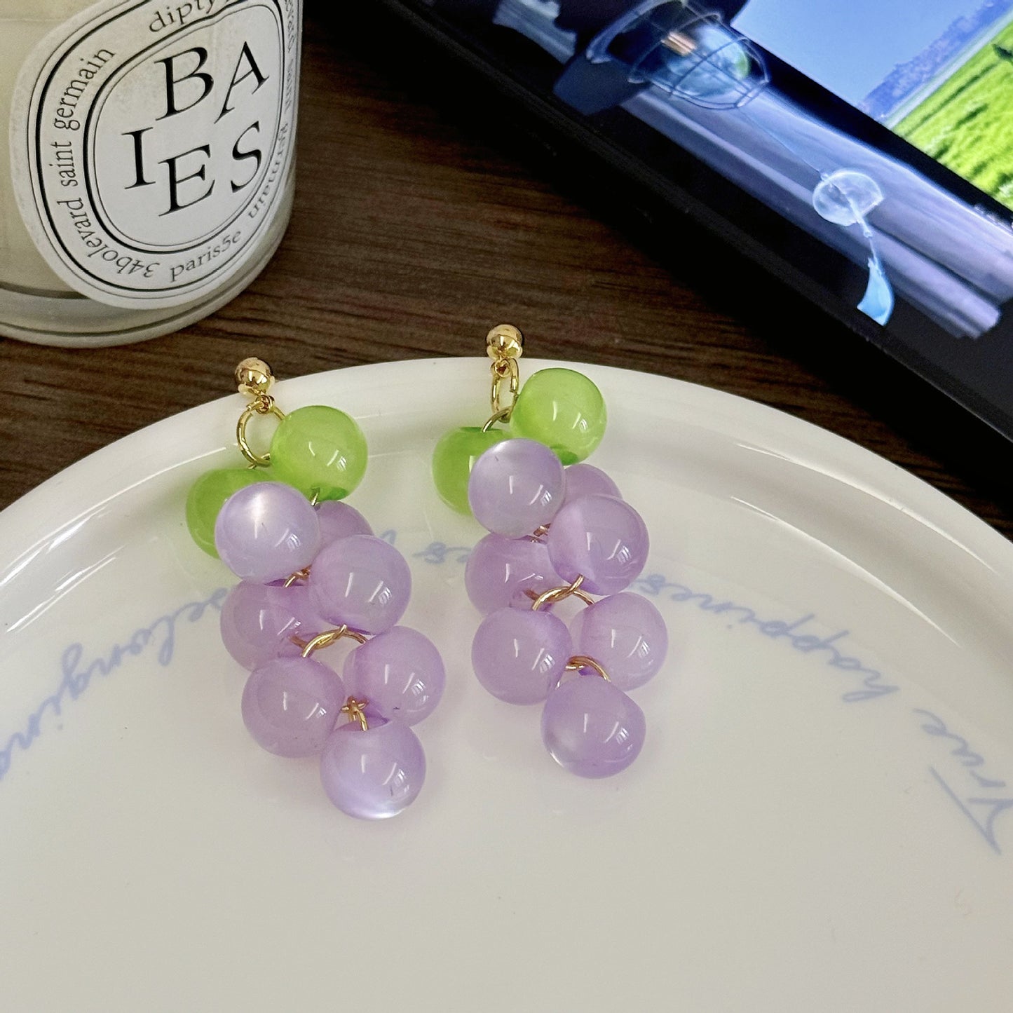 Needle Dopamine Clear Grape Beaded Female Design Sense Niche Rings