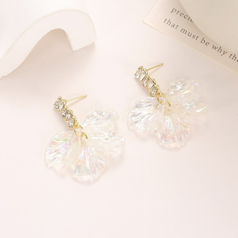 Summer Stylish Flower Sier Pin Sweet High Sense Design Petal Earrings