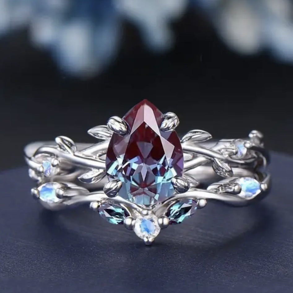 Women's Colorful Stone Diamond Water Drop Zircon Simple Rings