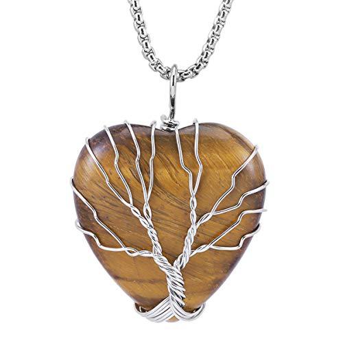 Natural Crystal Stone Heart-shaped Winding Tree Of Life Pendants