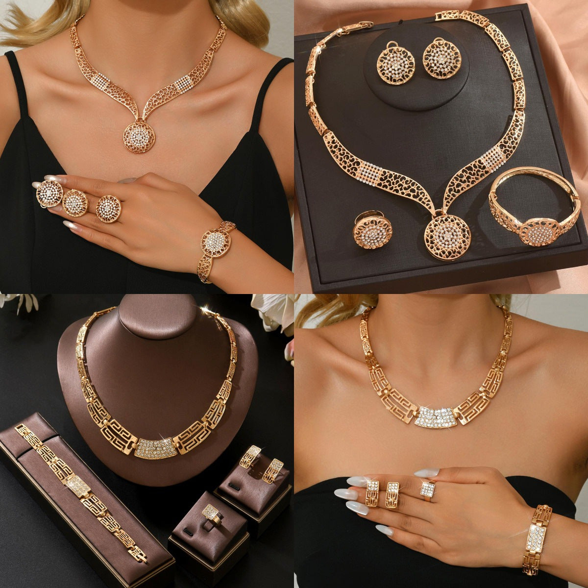 Gold Alloy Hollow Wedding Banquet High Jewelry Set