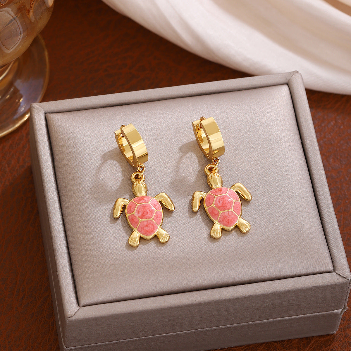 Personalized Turtle Eardrops Color Stainless Steel Gold-plated Stud Earrings