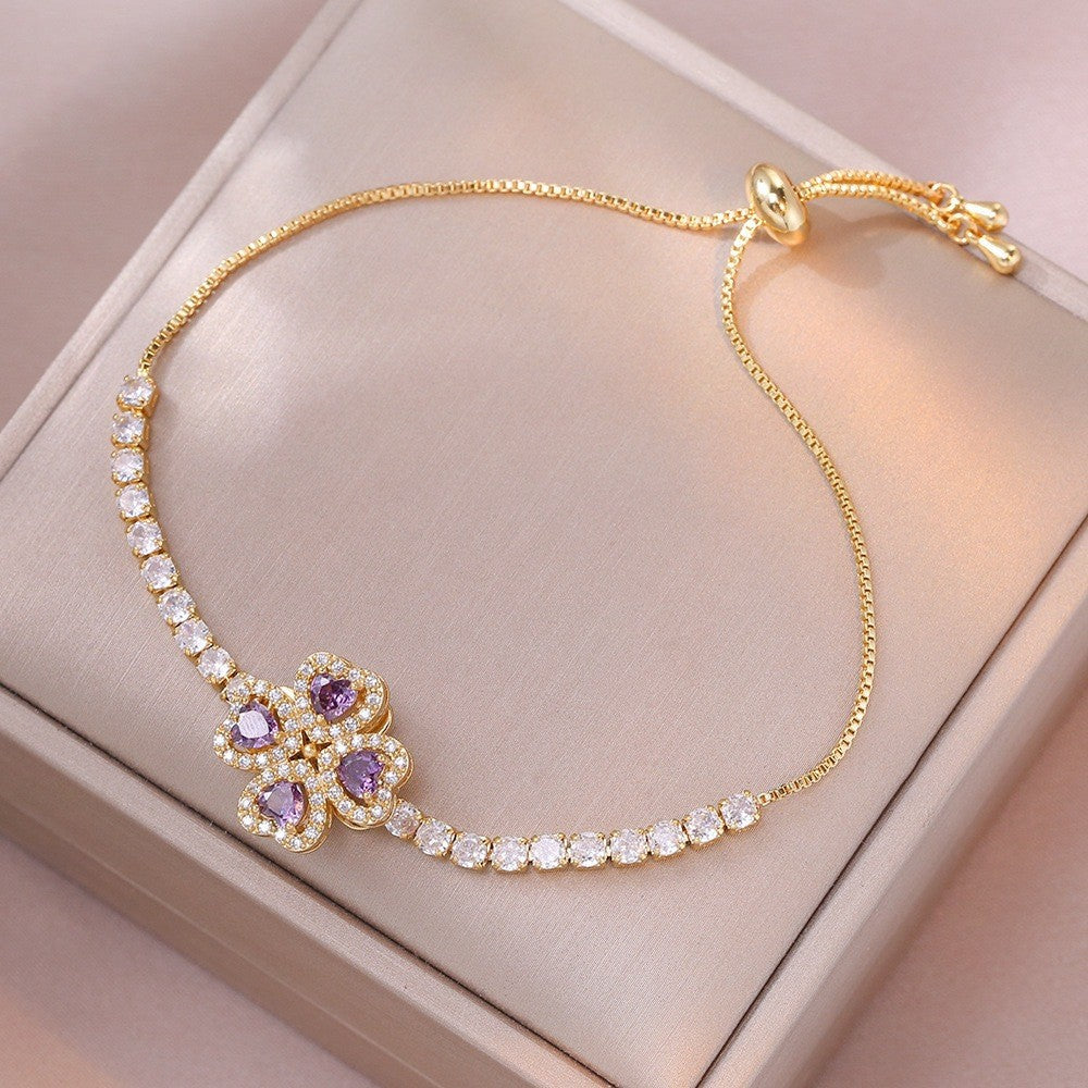 Female Five Petal Flower Fashion Bauhinia Rotatable Bracelet
