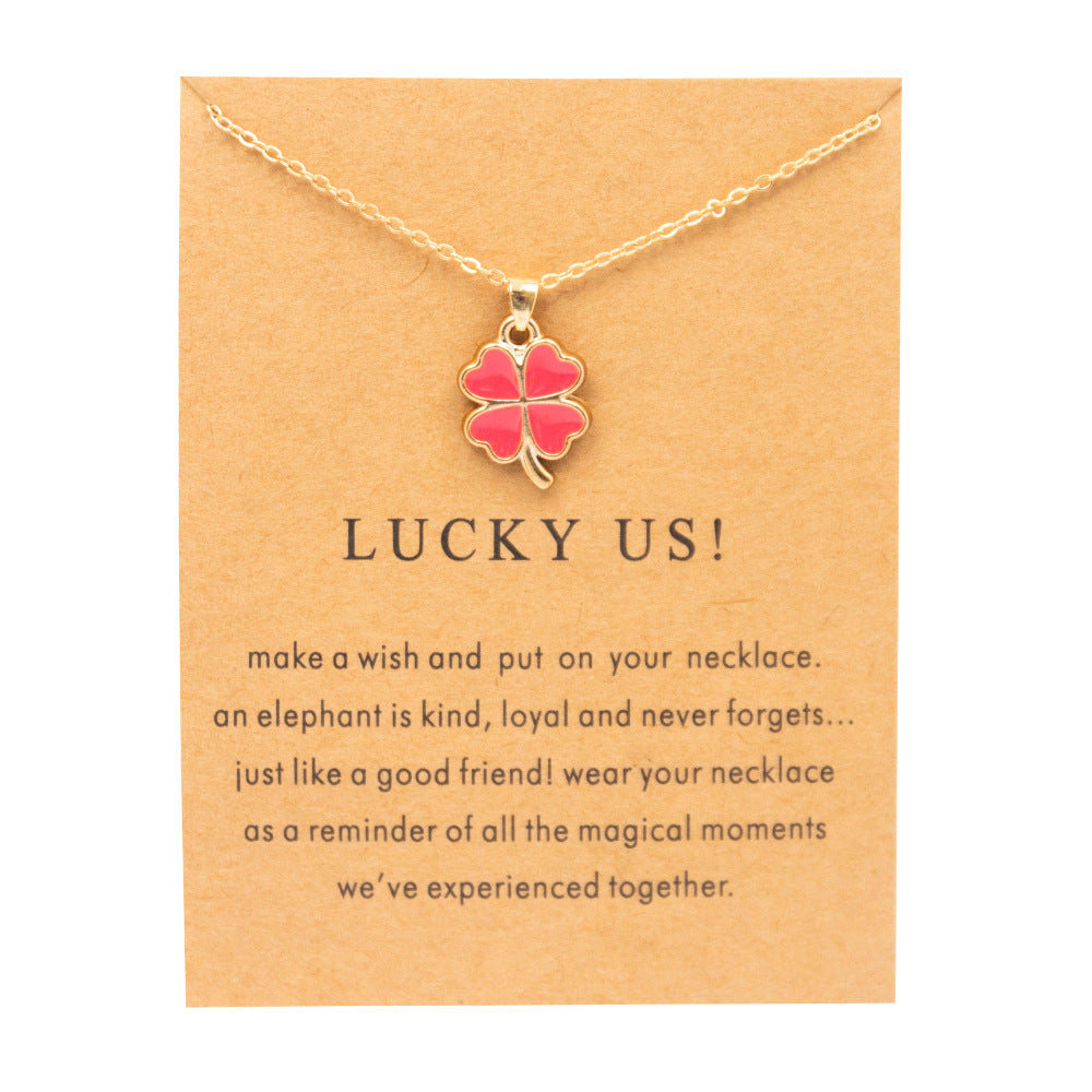 Elegant Lucky Four-leaf Clover Alloy Card Necklaces